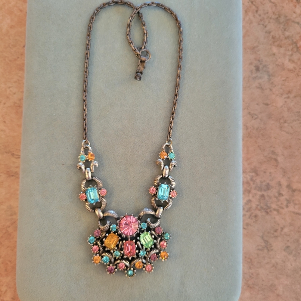RESERVED Coro Necklace ~ Fruit Salad Colorful Rhinestones ~ Vintage ~ Pretty! - Picture 5 of 11